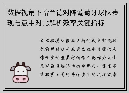 数据视角下哈兰德对阵葡萄牙球队表现与意甲对比解析效率关键指标